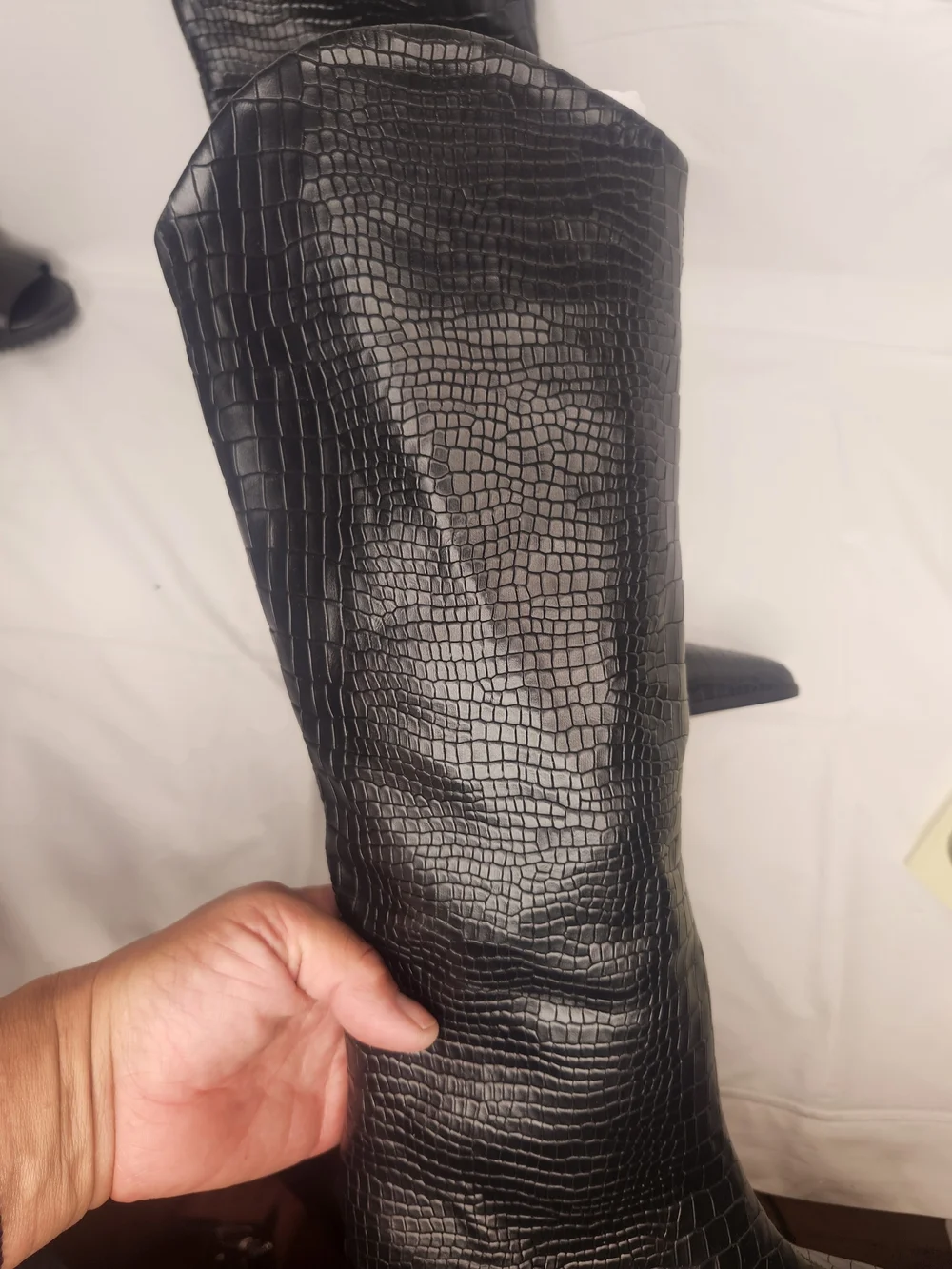 Black Croc-Embossed Over-the-Knee Boots with Block Heel